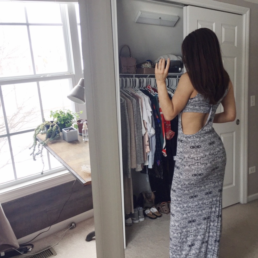 Low Back Black and White Maxi Dress
